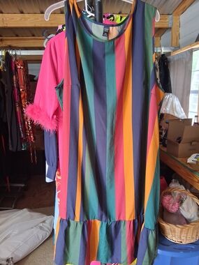 Colorful Stripe Sleeveless Ruffle-Hem Kids Dress - Multi